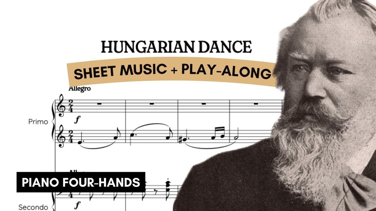 🇭🇺 PIANO FOUR-HANDS ⁞ Brahms &bull; Hungarian Dance (Am) | Video Sheet Music & Play-Along
