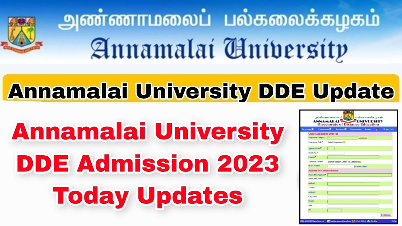 Annamalai University DDE Academic Year Admission Latest Updates 👍
