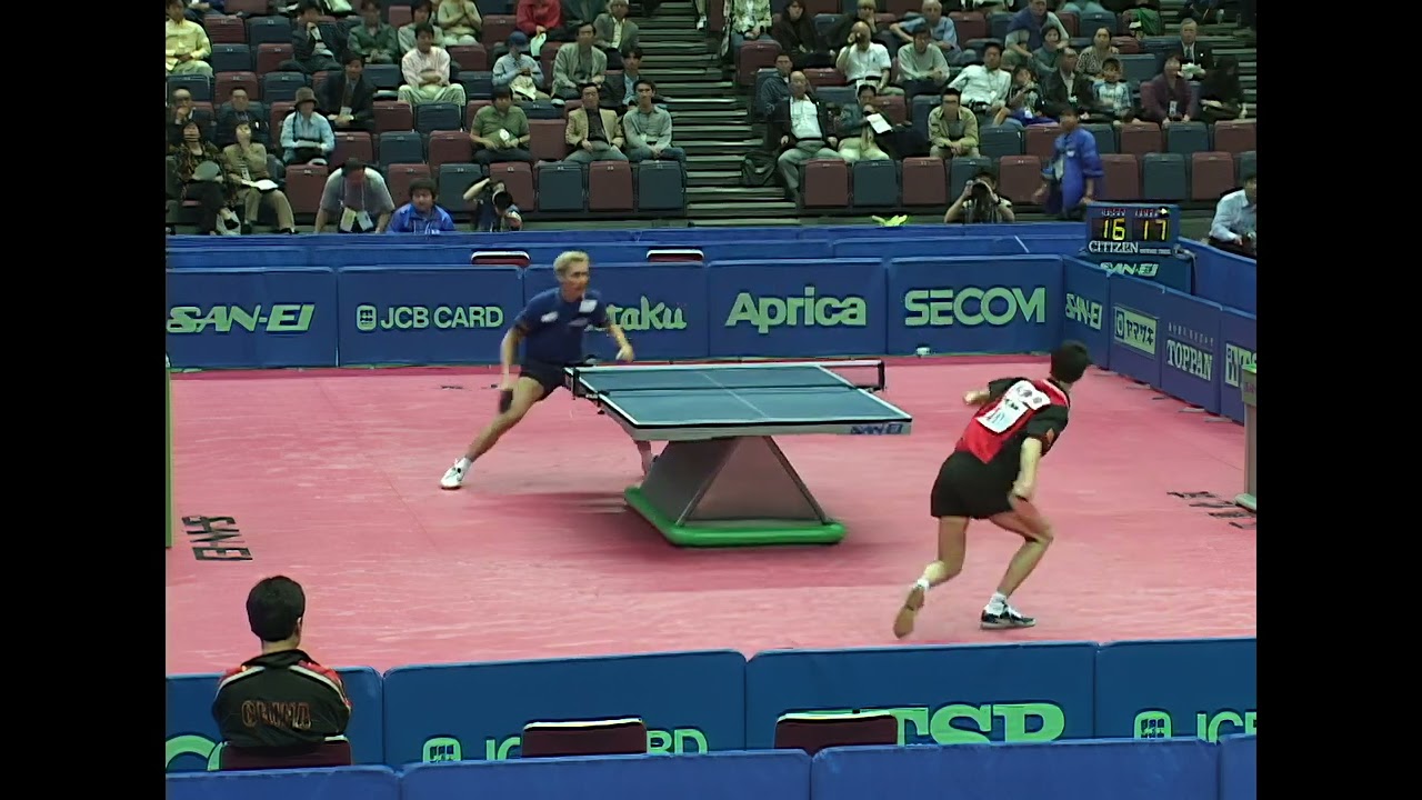 Jörgen Persson (SWE) v. Wang Liqin (CHN) at the 2001 WTTC in Osaka, Japan  (8th Final)