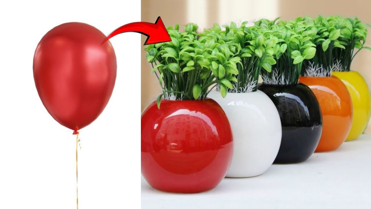 white cement craft ideas | balloon vase making | flower vase | easy craft | round vase | modern vase