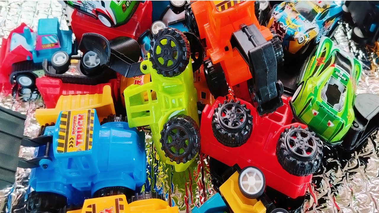 ASMR toy cars || mini cars, toys, trucks, excavators, construction vehicles