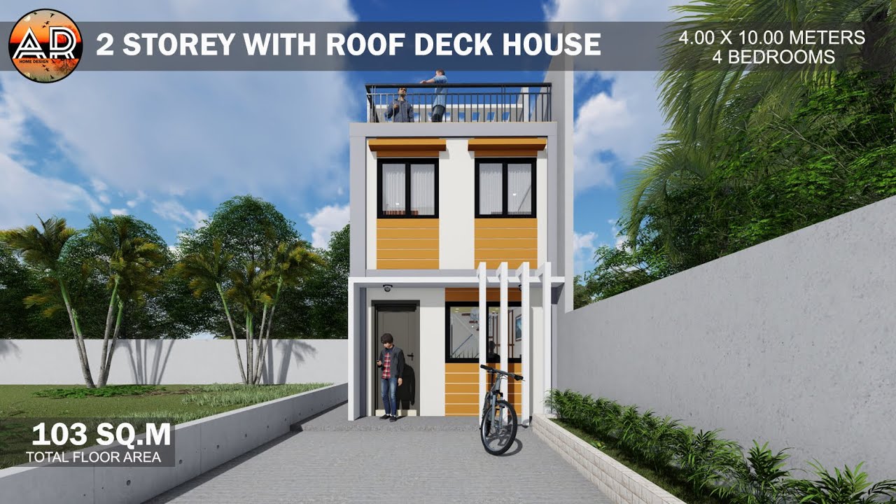 TWO STOREY WITH ROOF DECK SMALL HOUSE | 4 BEDROOMS | 4.00X10.00 M. | MODERN HOUSE