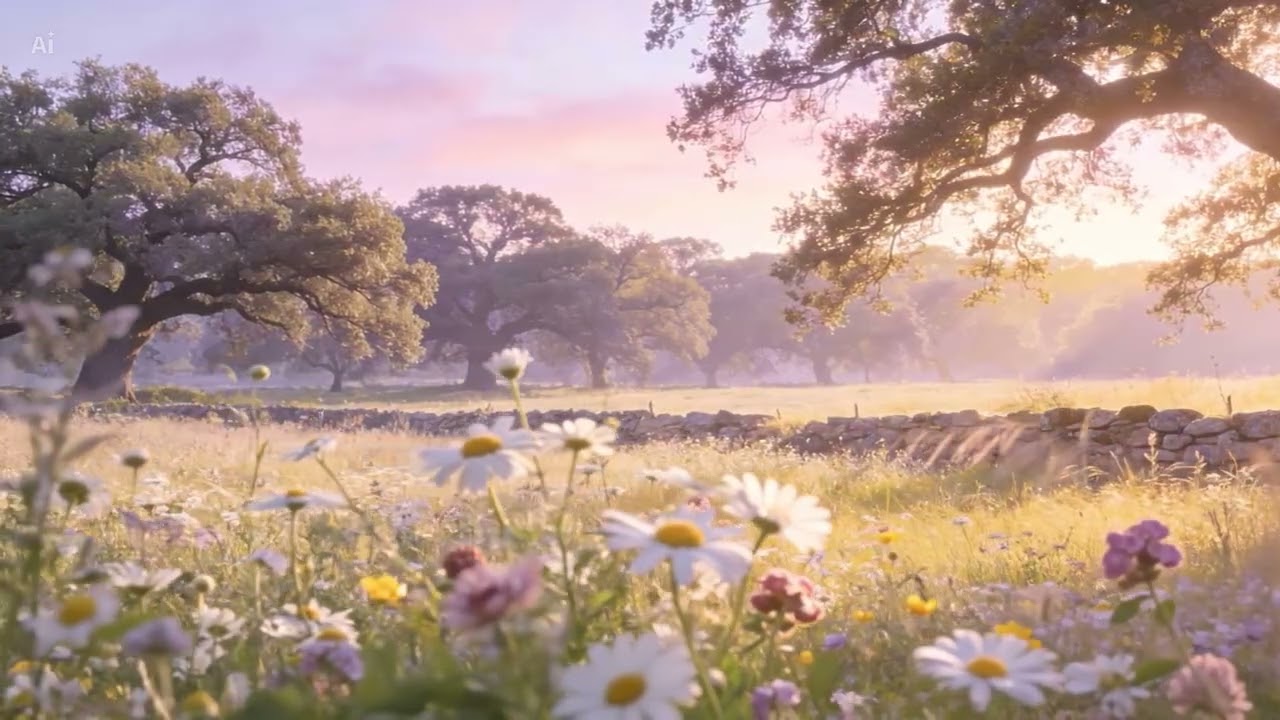 Ambient Music In 4K | Peaceful Flower Field in Spring