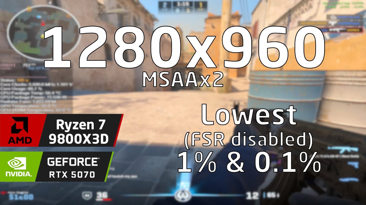 Ryzen 7 9800X3D & RTX 5070 OC | CS2 Dust2 Valve Competitive | Lowest settings | 1280X960 MSAAx2