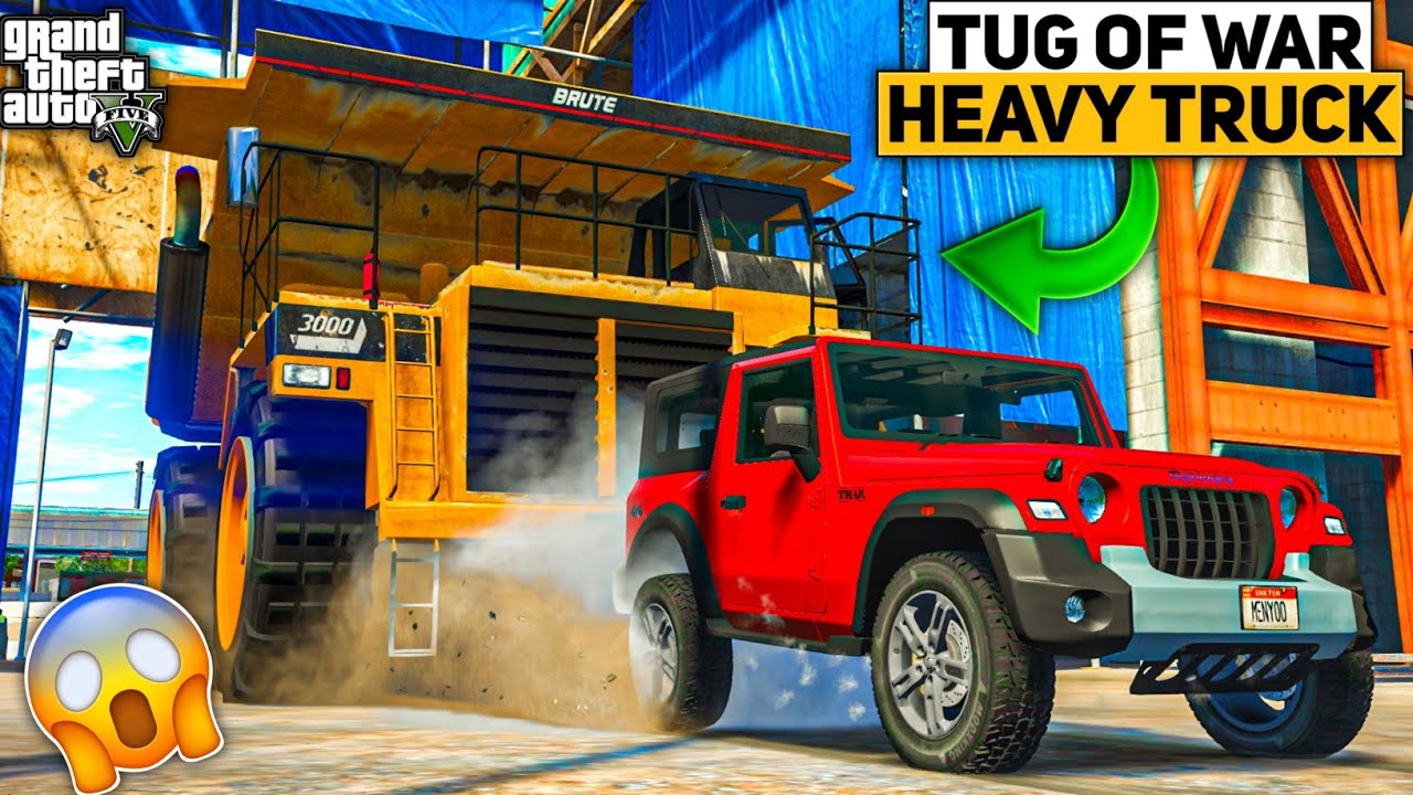 GTA 5: POWERFUL Indian SUV Cars Vs 100,000 KG Heavy Construction Truck | TUG OF WAR! | GTA 5 MODS!
