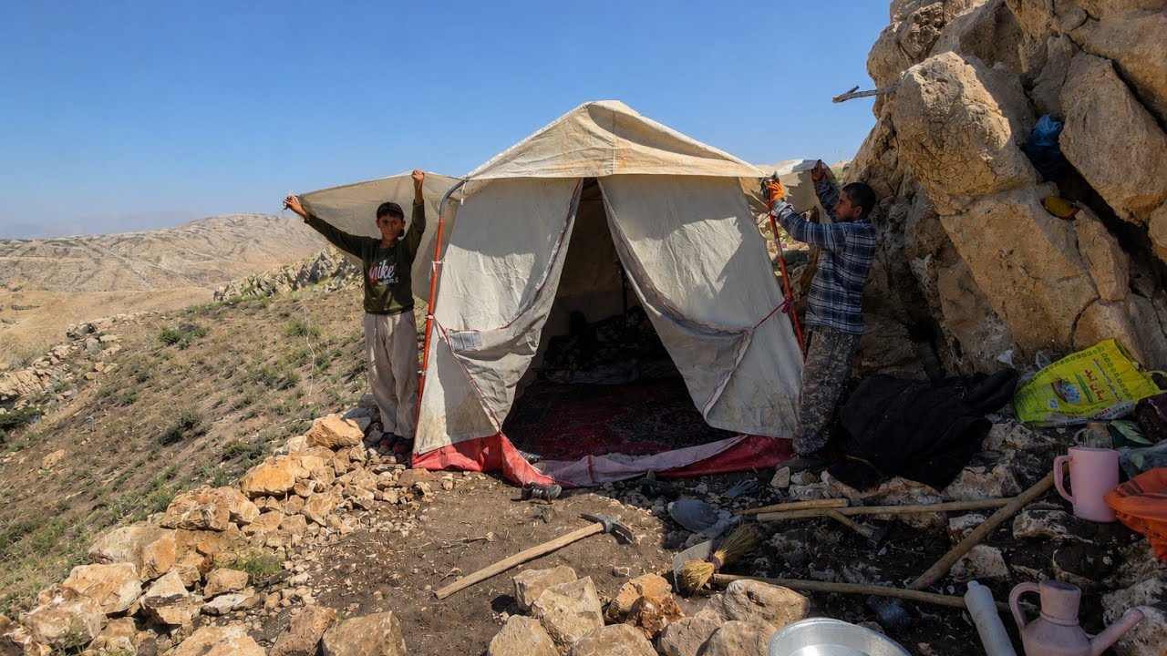 🏔️ Cave Life in the Mountains | Setting Up a Nomadic Tent and Surviving in the Wild ⛺🔥