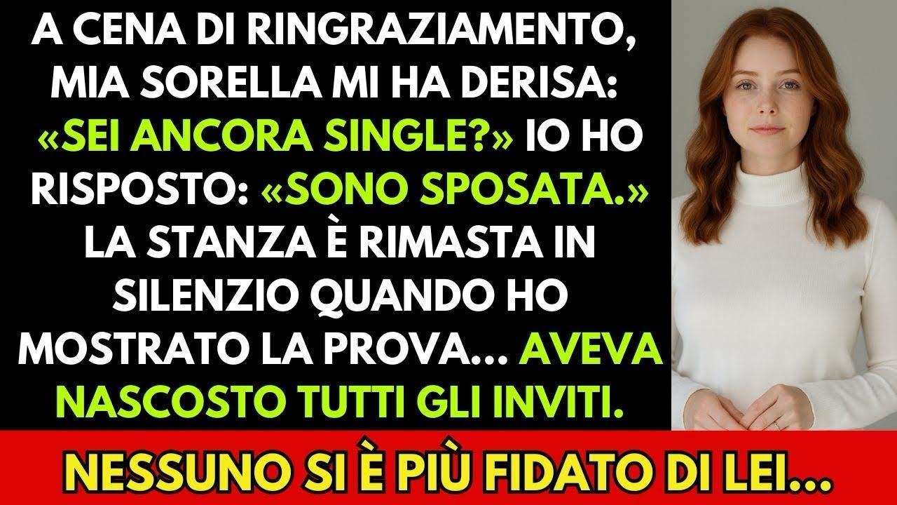 A Cena di Ringraziamento, Mia Sorella Mi Derise  “Sei Ancora Single ” Io Risposi…