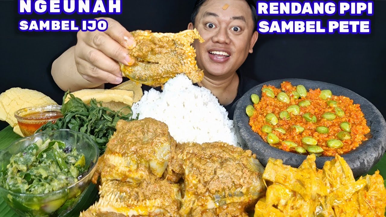 NIKMAT PISAN EUY ⁉️ MAKAN RENDANG PIPI SAMBEL PETAI ALA MAKANAN PADANG