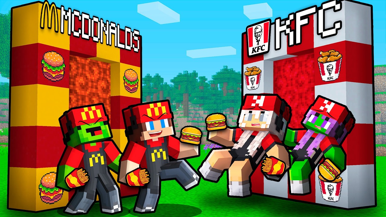 JJ and Mikey vs Wives: MCDONALDS vs KFC PORTAL BATTLE In Minecraft - Maizen
