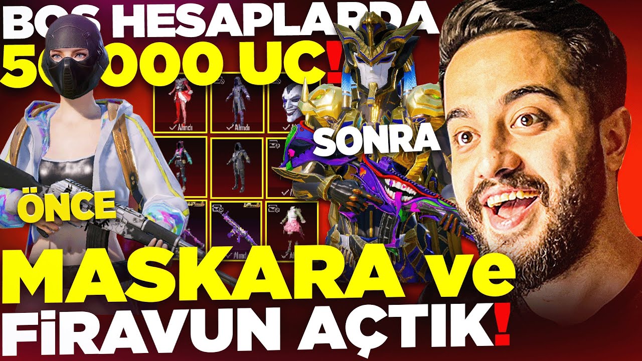 BOŞ HESAPLARDA 50.000 UC FİRAVUN ve MASKARA AÇTIK! İNANILMAZ ŞANS! PUBG Mobile