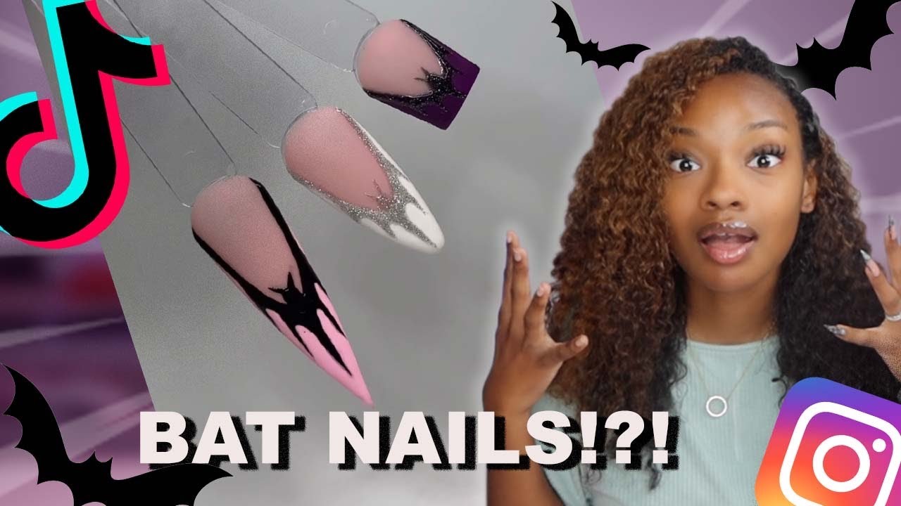 Trying The Viral Bat Nail Design ! | Halloween Nails 2023