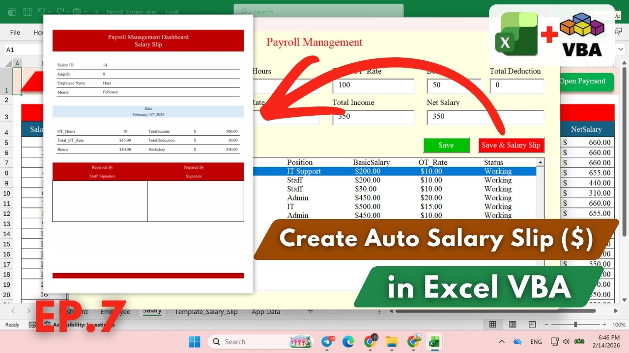 Create Auto Salary Slip in Excel VBA | Payroll System Project