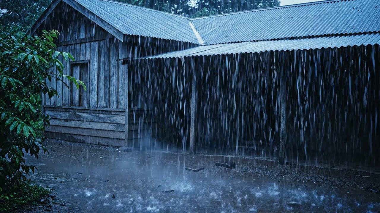 Ambiente de Lluvia para Sueño Profundo y Relax | Tormenta en Techo de Metal y Truenos