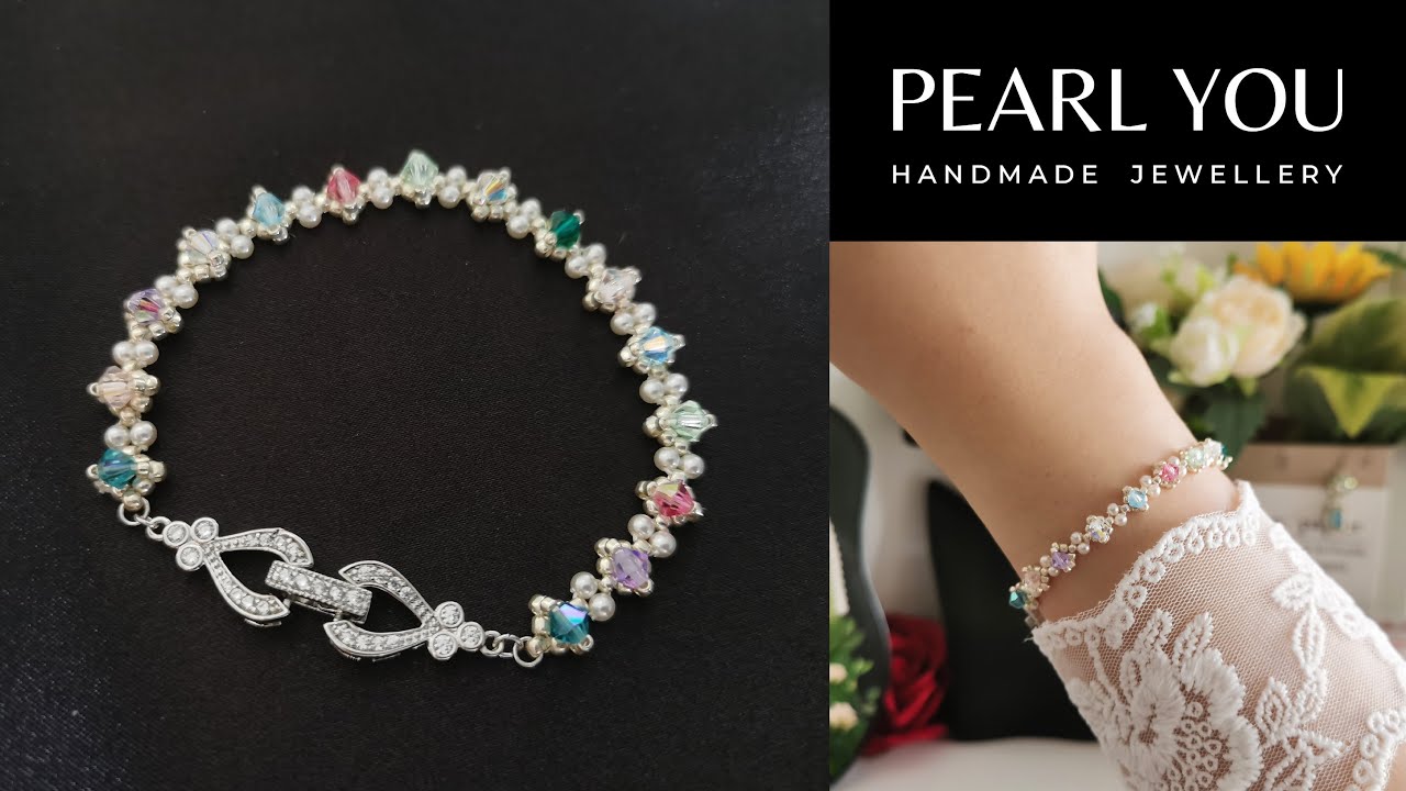 4mm Colorful Crystal Bicones Beaded Bracelet Tutorial, Summer Jewellery designed by PEARL YOU