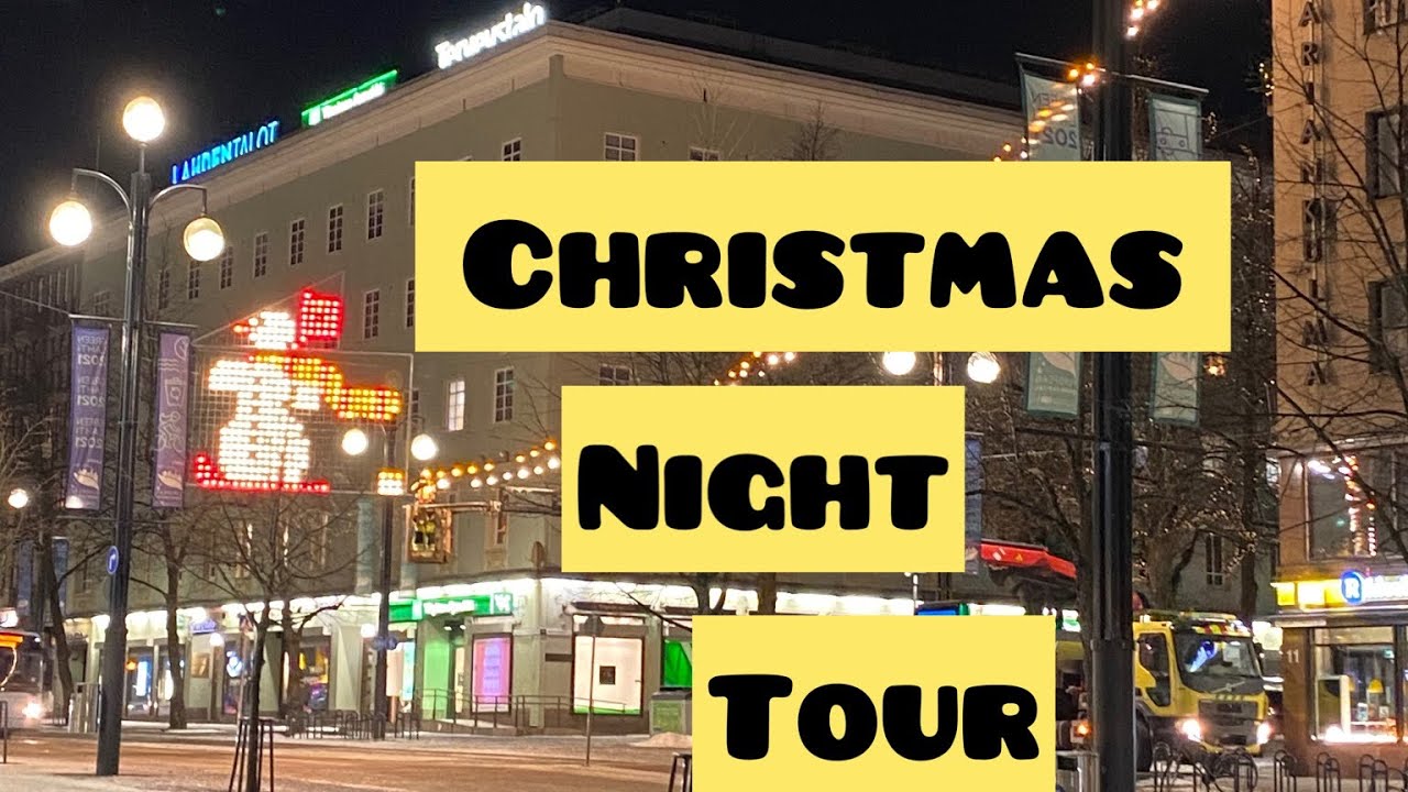 Christmas night tour in a small town in Lahti / Holiday season in Finland 2021