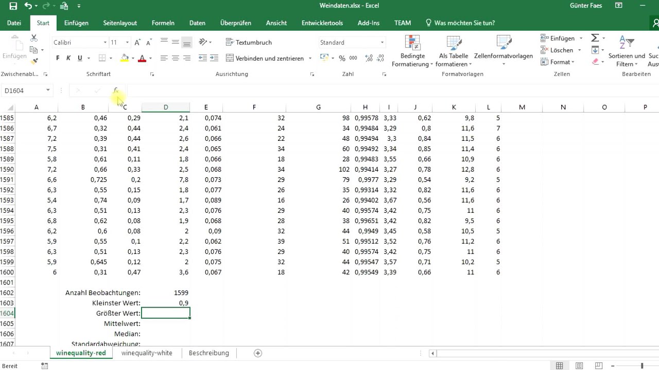 Deskriptive Statistik mit Excel