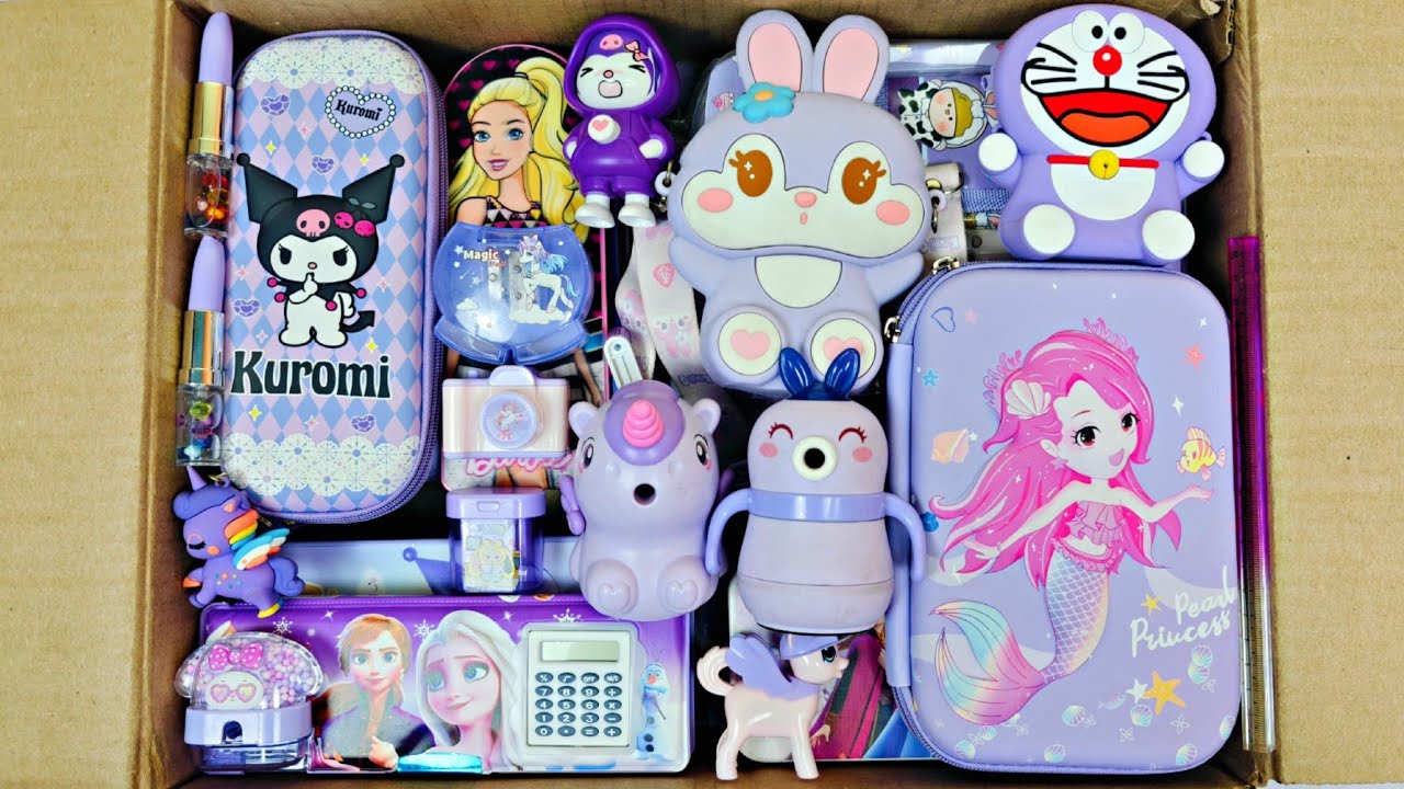 Magnificent purple stationery items - mermaid pencil case, jumbo pencil sharpener, desk lamp, eraser
