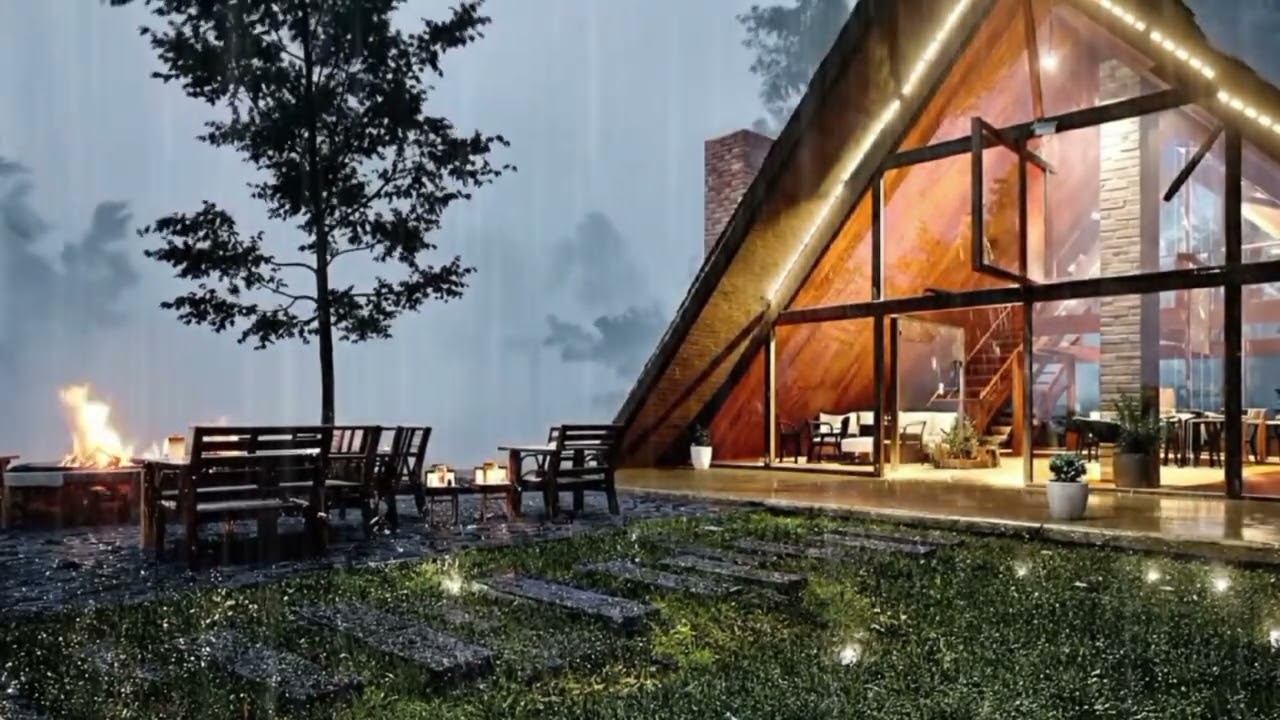 Chuva Aconchegante no Chalé para Dormir Profundamente/ Cozy Rain at a Glass Cabin for Deep Sleep