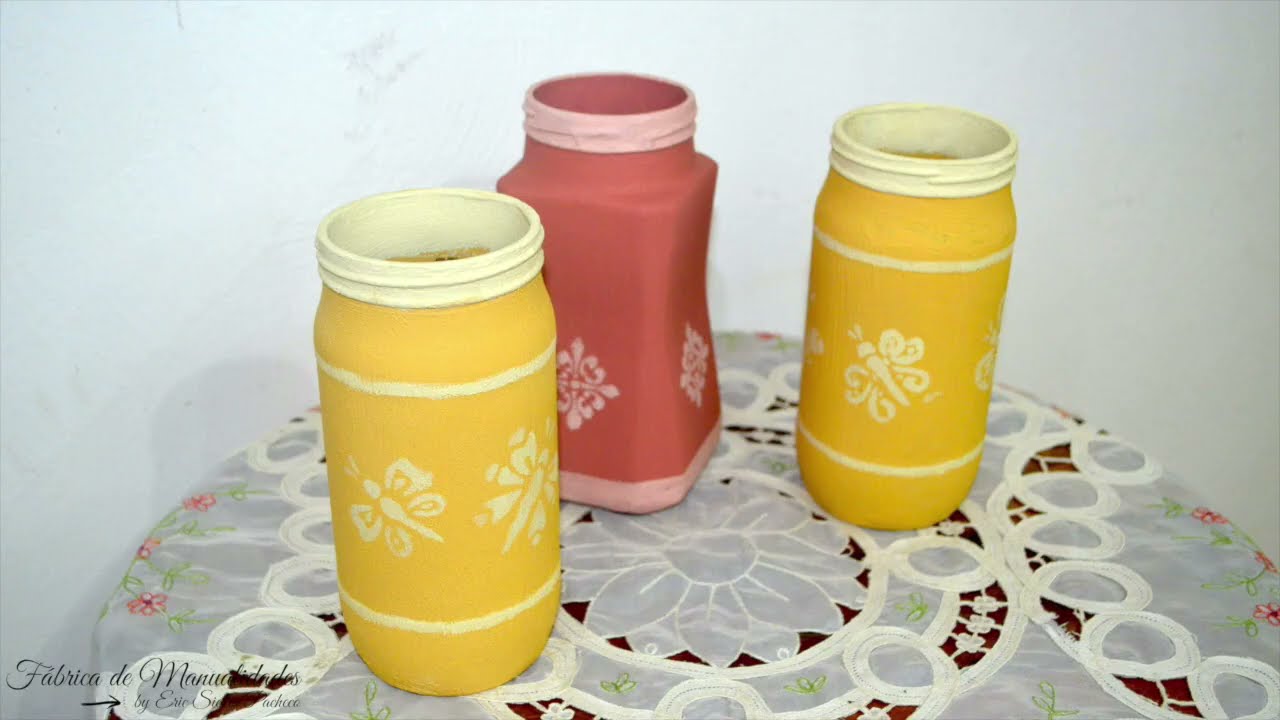 Manualidades con frascos de vidrio. Falsa Cerámica. Diy.