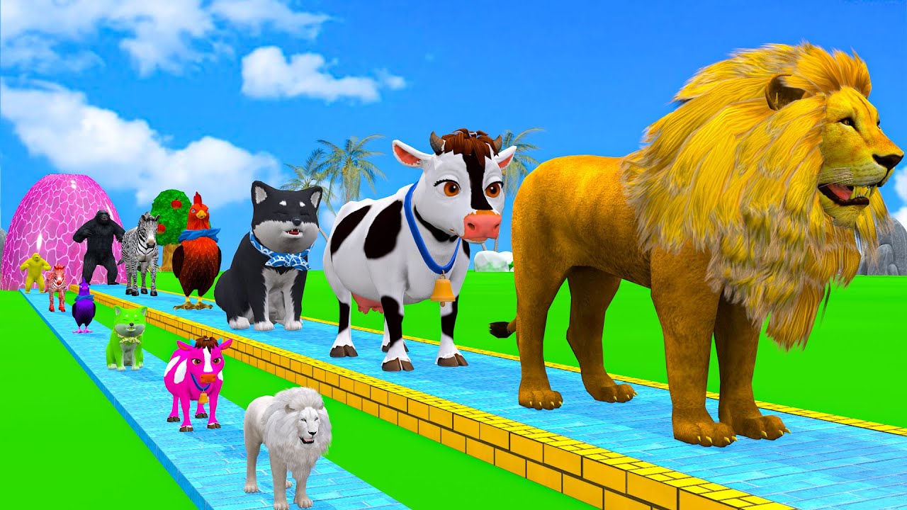 Long Slide Game with Cow Elephant Gorilla Hippopotamus Tiger 3d Animal Game Funny 3d Animals