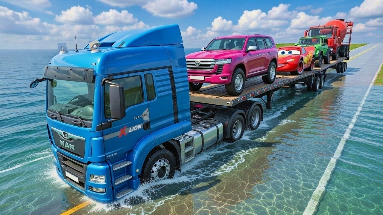 Flatbed Truck vs Giant Pothole Carrying McQueen BeamNG Drive 01