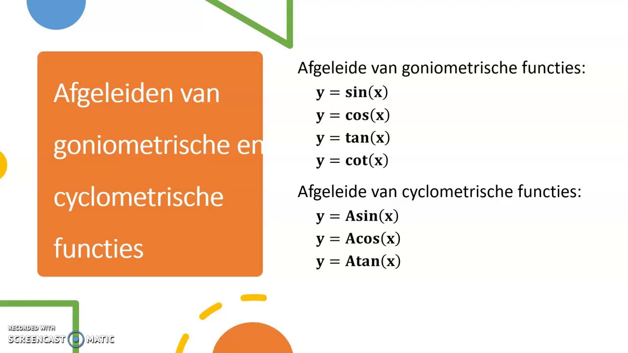 Afgeleide van goniometrische en cyclometrische functies