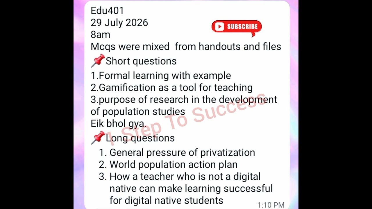 EDU401 || Current Final Term Paper Spring 2026 