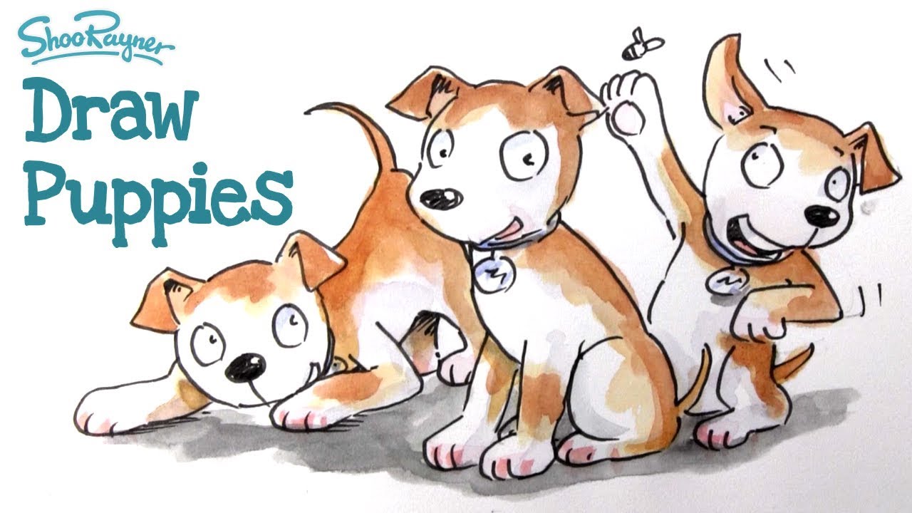 How to illustrate cute puppies - watercolour illustration