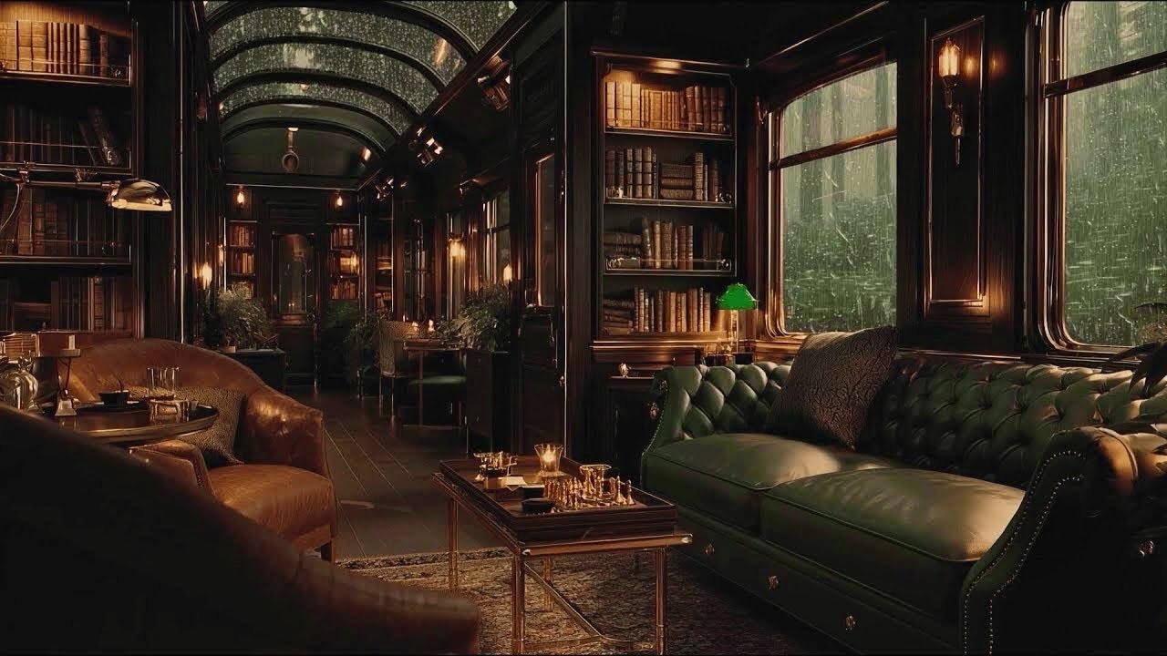 Rain Train Sounds 🚂📚 Атмосфера Волшебного Винтажного Библиотечного Вагонa для Глубокого Сна, Учёбы