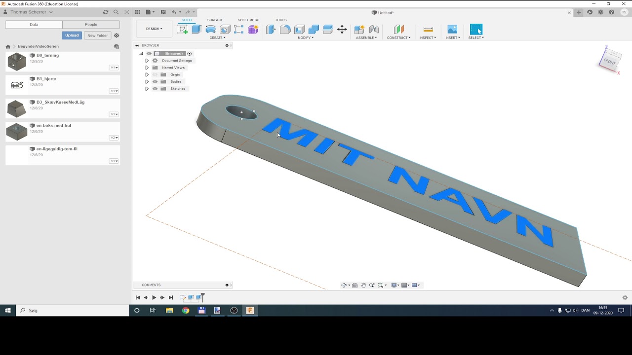 Fusion 360 DANSK Begynder4, Tekst flad, rund, buet, Fillet, Chamfer