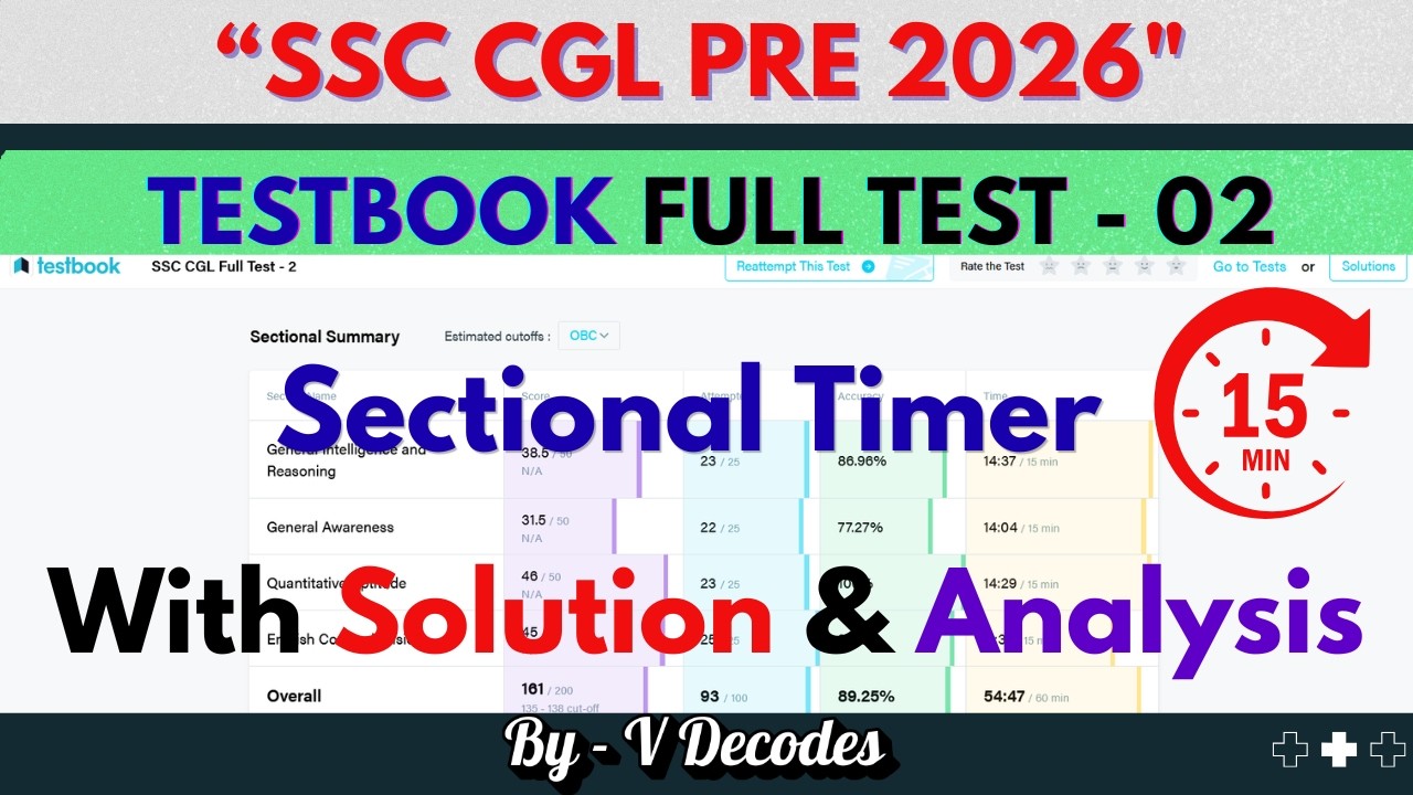TESTBOOK Mock Full Test 02 | 🚨 15 minutes Sectional Timing 🚨 | SSC CGL 2026 #ssc #mts #cpo #cgl