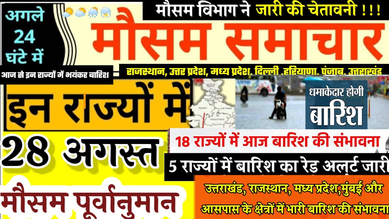 आज 28 अगस्त 2020 का मौसम, mosam ki jankari August ka mausam vibhag aaj weather news, pm modi govt