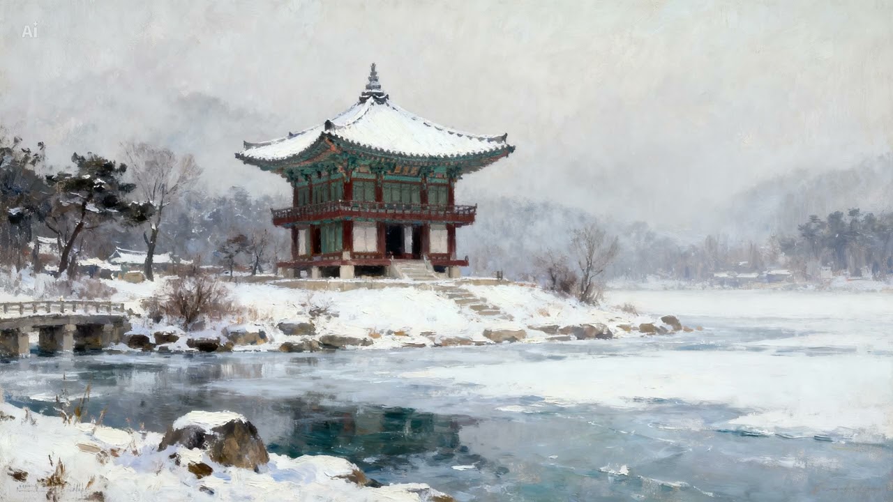 Gangwon Winter Mountains & Coast | Korea Snow Scenery | Oil Painting Screensaver