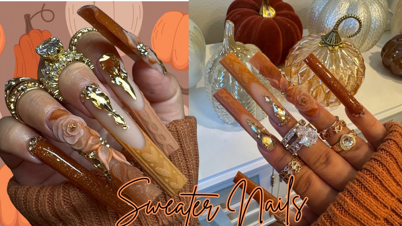 how to: FALL Sweater nail French | 3d flowers | Acrylic Application