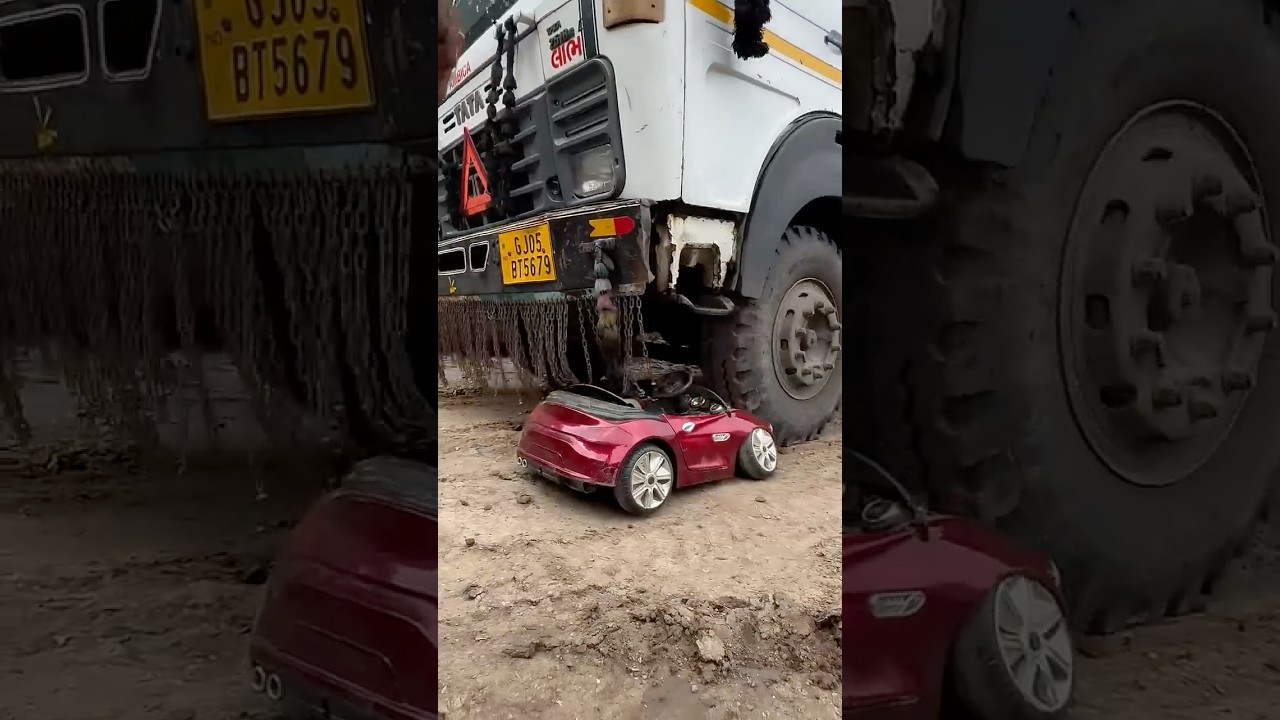 Red jumbo car damage byy real dumper truck #shorts