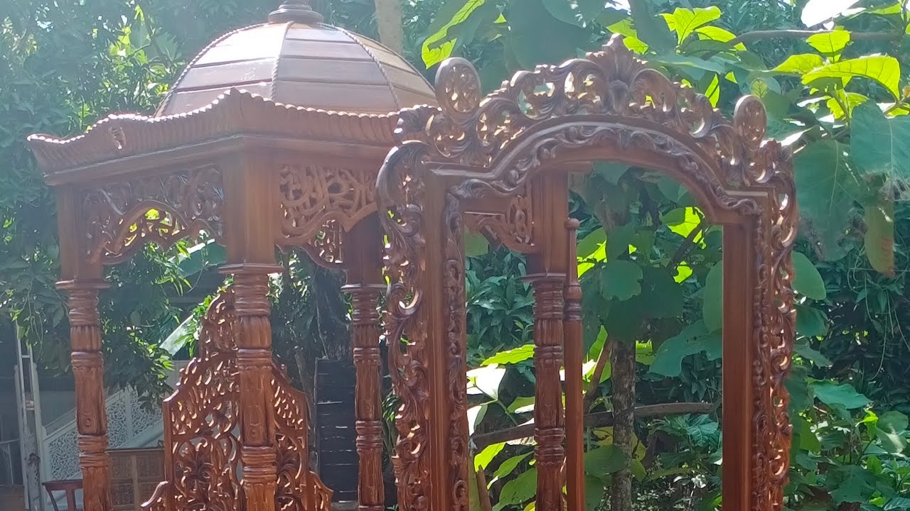 Mimbar Masjid Model Gapura Kayu Jati Ukir Jepara Mewah
