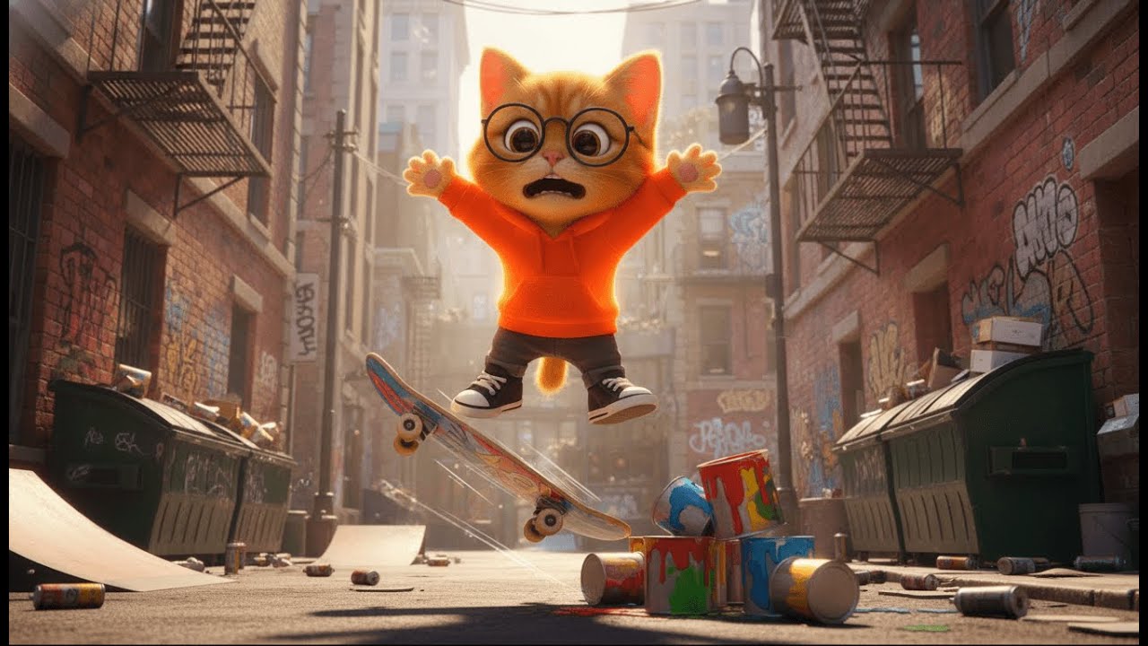 Quizzy's Epic Rooftop Fail! 😹🏙️💥 | Funny 3D Cat Cartoon Adventure 🐱🎬🛹Happy Whisker Tales