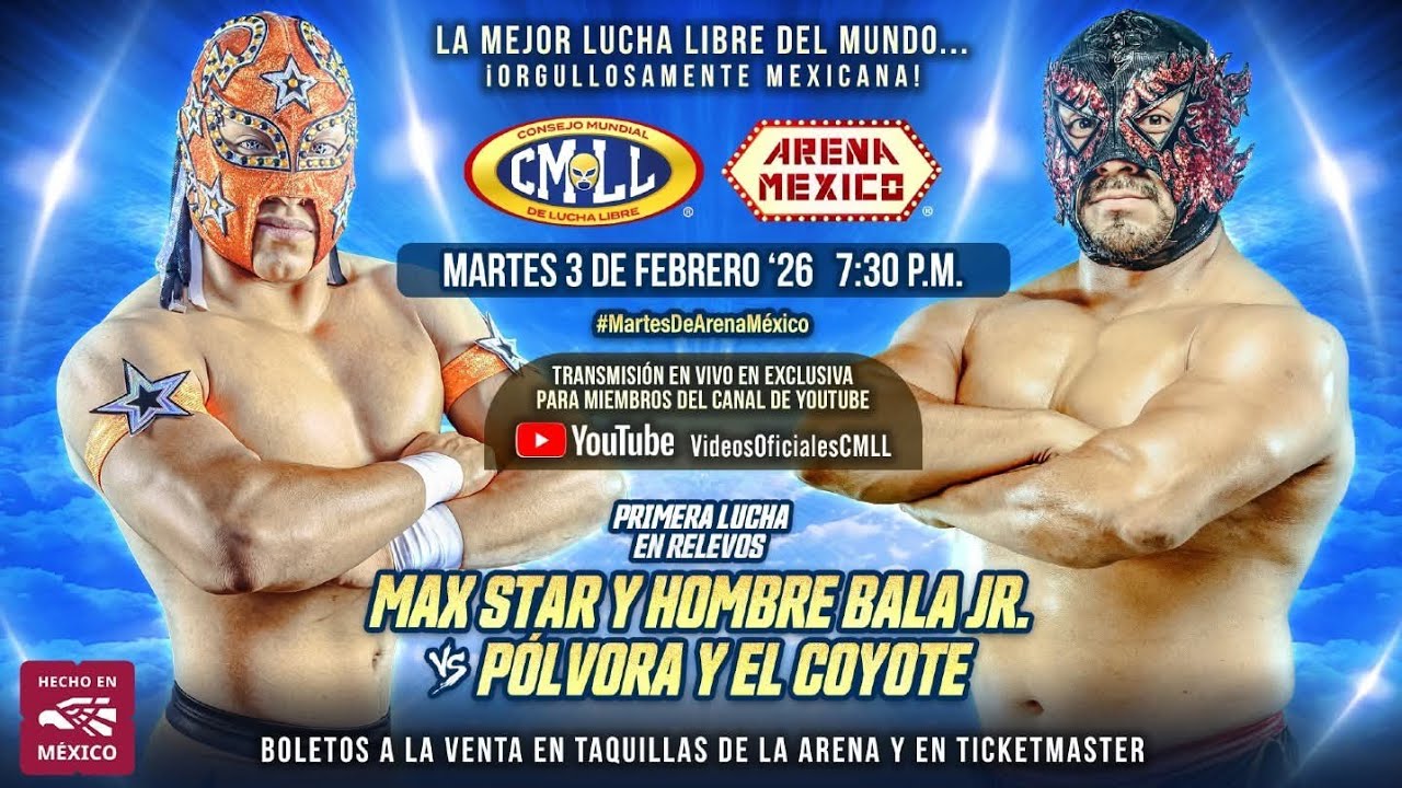 Max Star y Hombre Bala Jr vs Pólvora y Coyote ARENA MÉXICO 