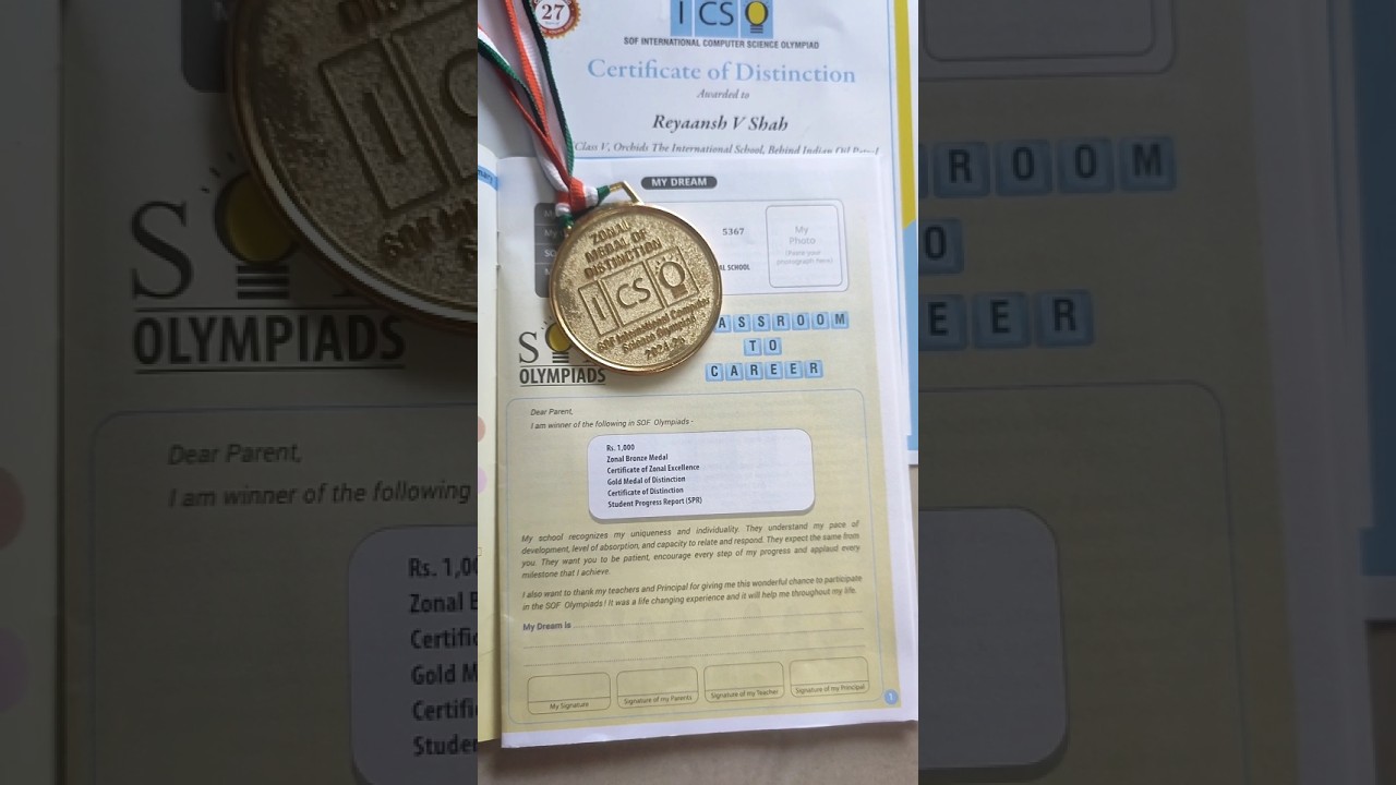 Sof ICSO 2025 Zonal medal of Distinction with Certificate of Distinction with SPR #sofolympiad