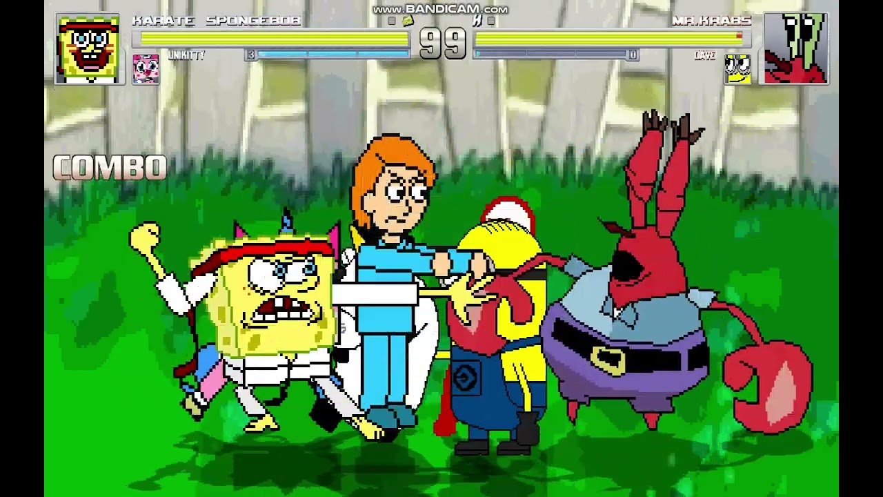 MUGEN REQUEST karate spongebob,unikitty and boris VS Mr krabs,dave the minion and KJ
