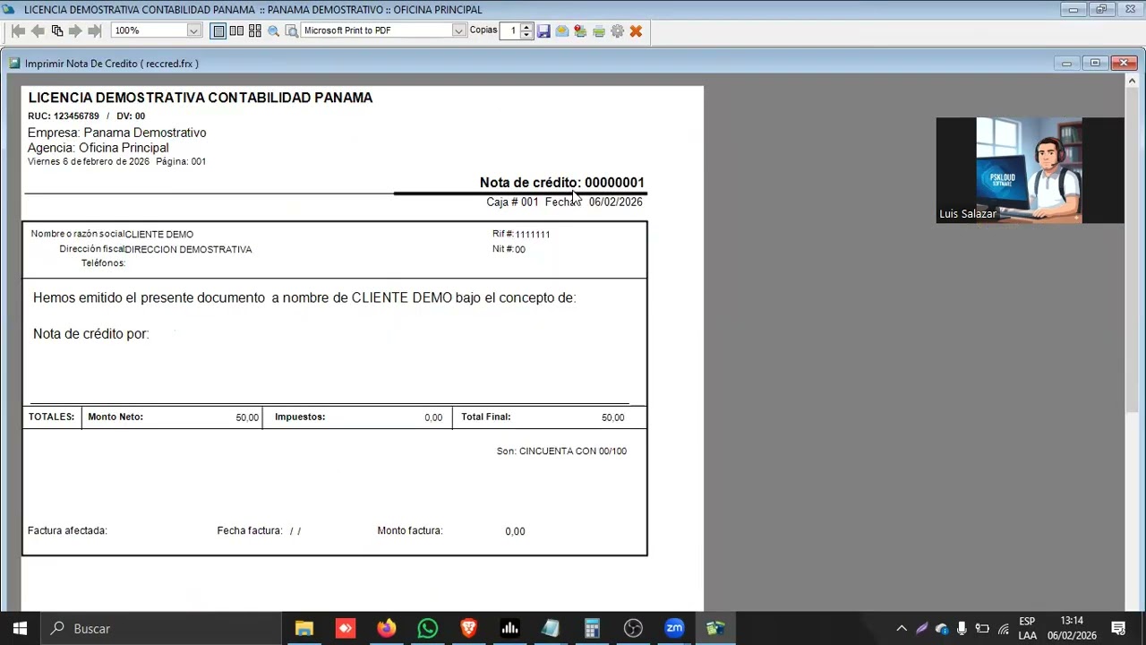 NOTA DE CREDITO CXC - FOX  2026