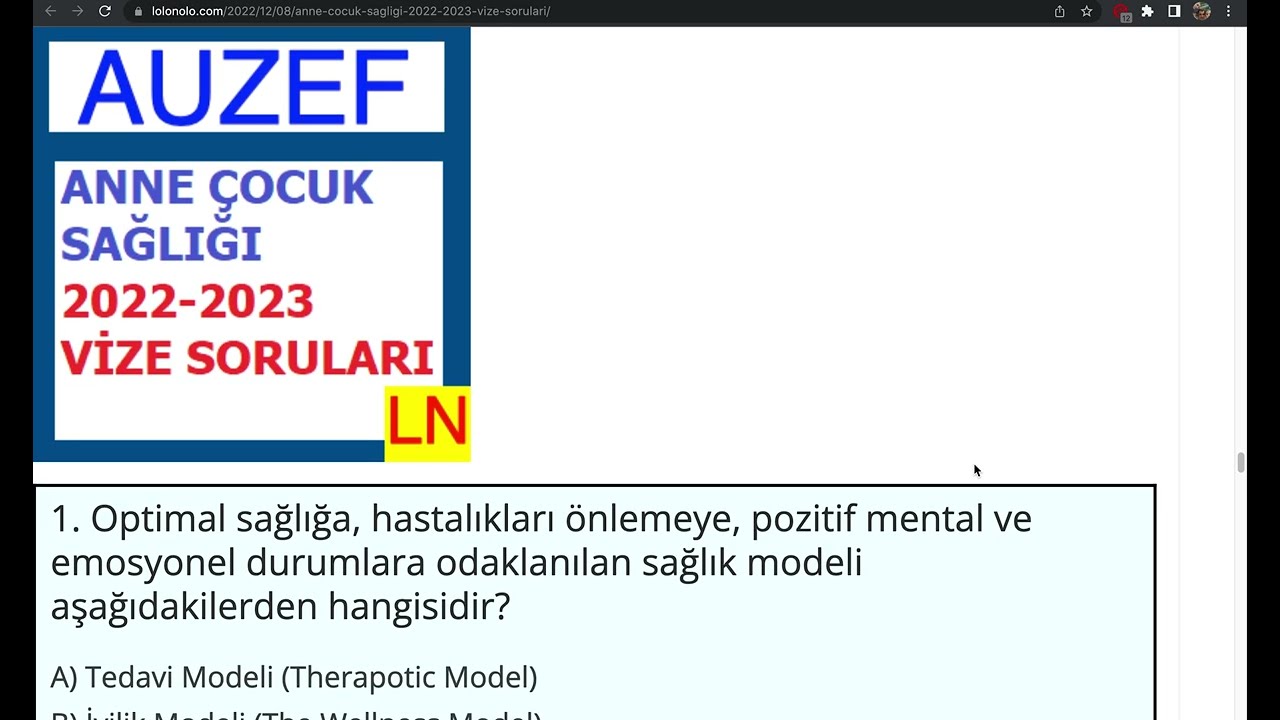 Anne Çocuk Sağlığı 2022 Vize Soruları