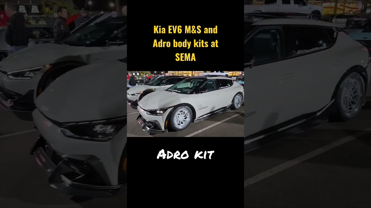 Kia EV6 body/aero kits: M&S (lights on) and Adro kits @SEMA