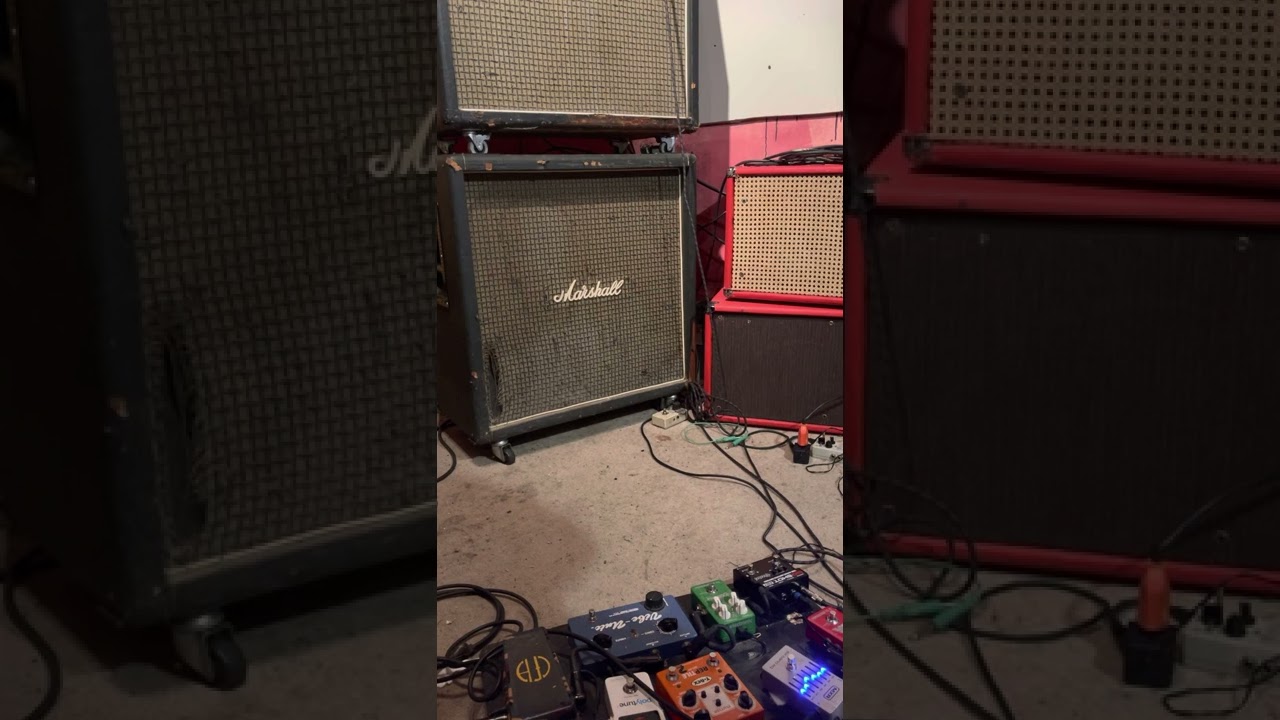 Marshall and Boogie amplifiers together with a Radial big shot ABY pedal ￼