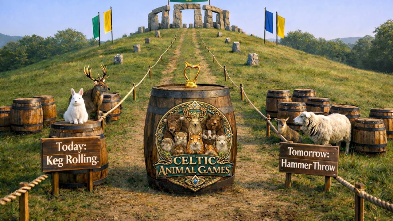 🍀🎻 Relaxing Irish Music | Celtic Animal Games 2026 | Uphill Keg Rolling (1 Hour)