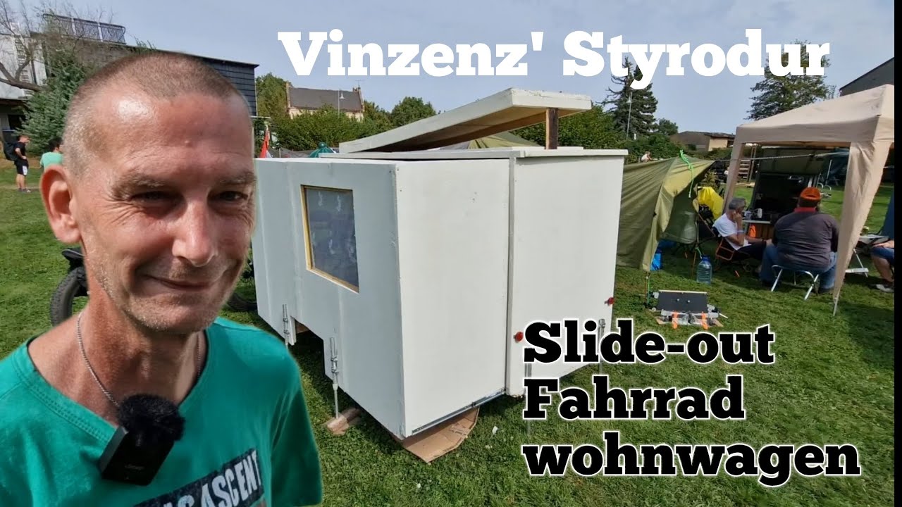 Vinzenz präsentiert seinen Double-Slide-Out Fahrradwohnwagen für Zwei aus Styrodur /XPS