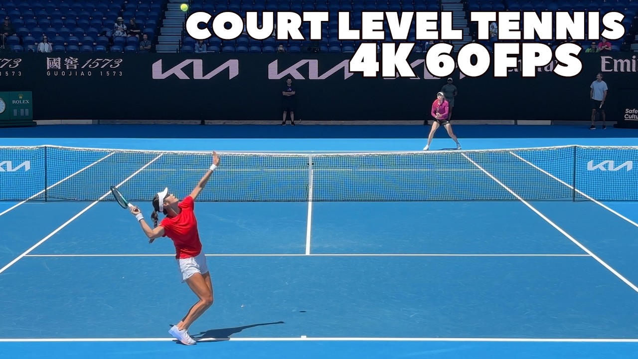 Emma Raducanu vs Elena Rybakina Hitting + Point Play // Court-Level Practice 2025 4K 60FPS