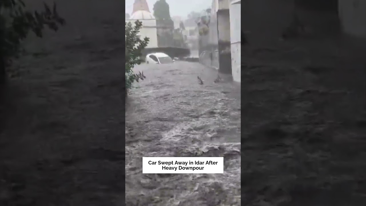 Car Swept Away in Rainwater After Heavy Rains