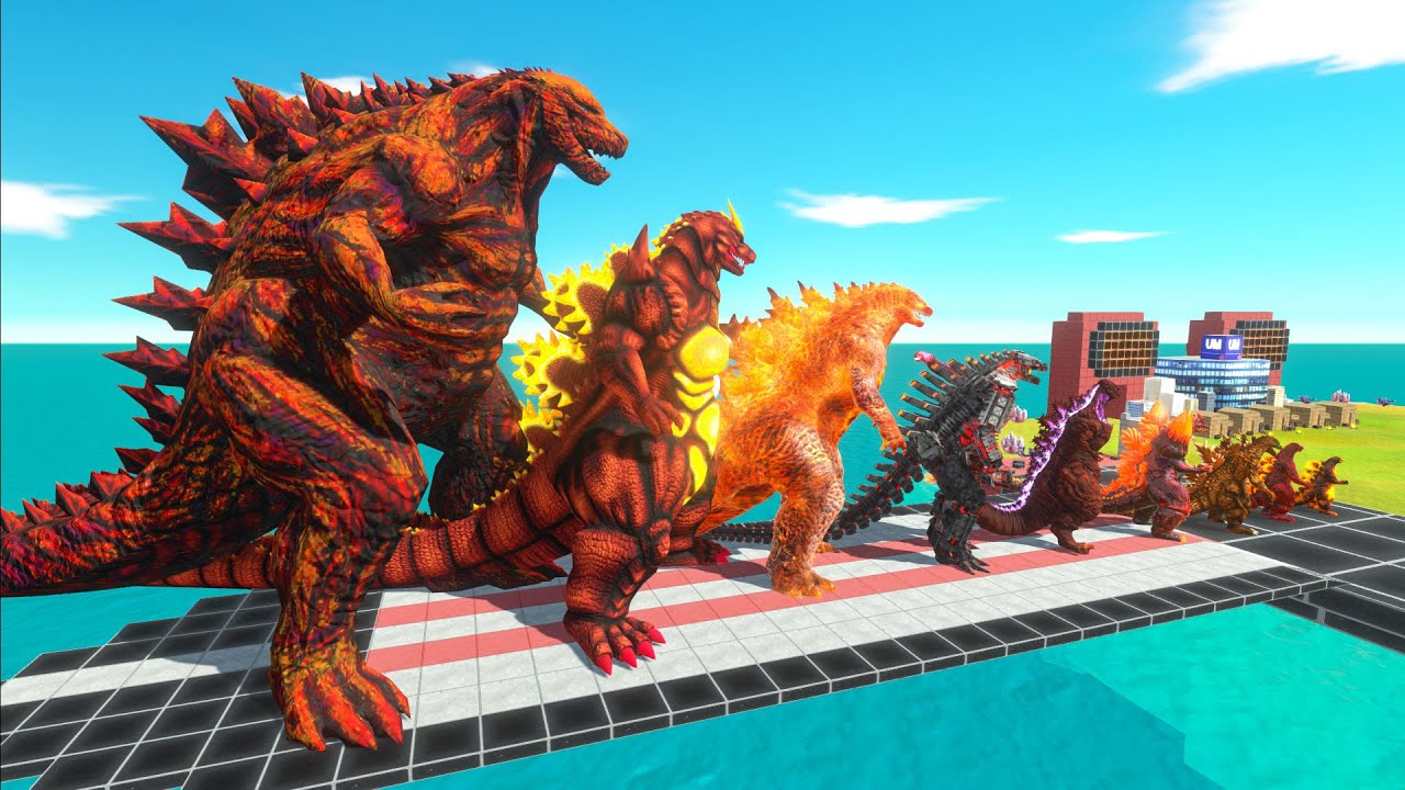 EVOLUTION of Fire GODZILLA EARTH Size Comparison VS Team Ice King Ghidorah + White Kong + Ice Shimo