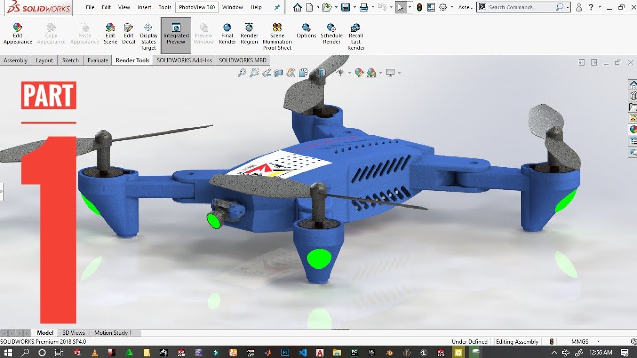 Drone (quadcopter) using Solidworks part 1